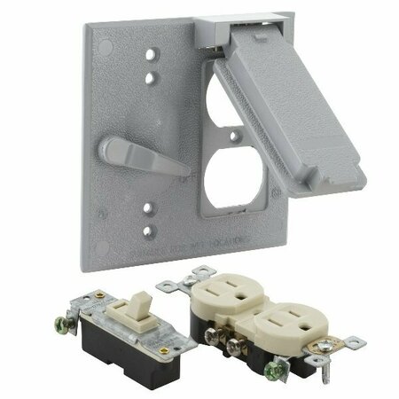 BELL Electrical Box Cover, 2 Gang, Square, Aluminum, Flip/Snap, Duplex, Toggle 5166-0